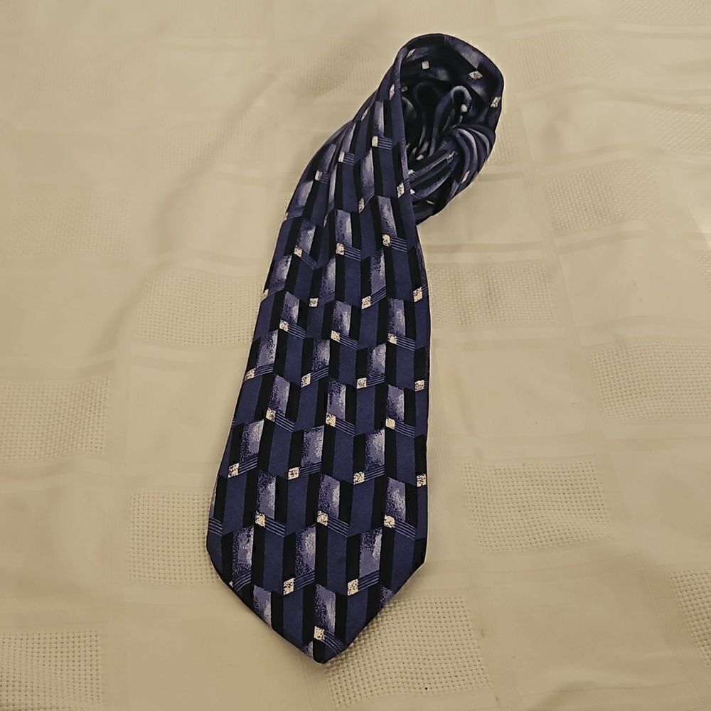Charleston Tie Rack Men Vintage Tie 100% Silk Royal Blue/ Black